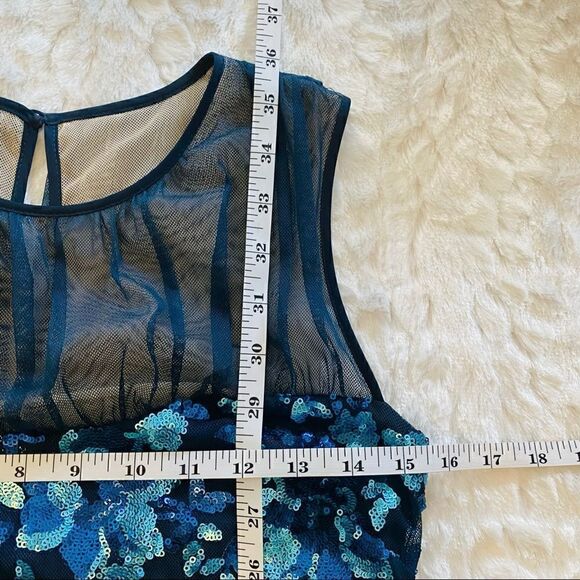 BELLE BADGLEY MISCHKA PARIS DRESS SEQUIN BLUE MULTI FLORAL BL2282 size 0 - Picture 12 of 16